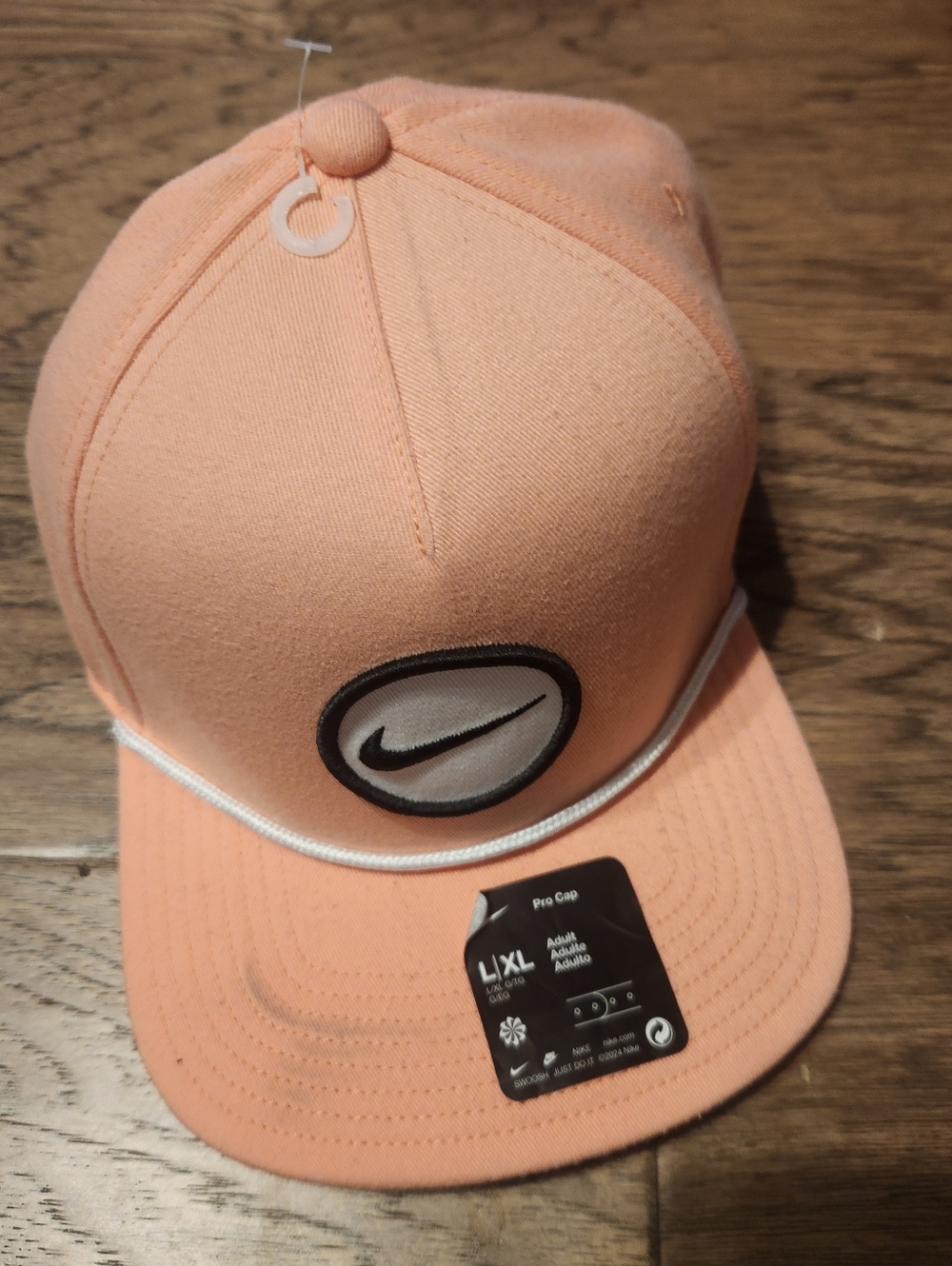 NWT Unisex Nike Pro Performanc Peach Pink Snapback Hat with White Rope Trim - Picture 2 of 9